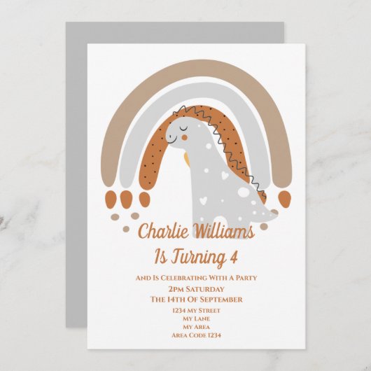 Cute Dinosaur Birthday Party Kaart (Voorkant / Achterkant)