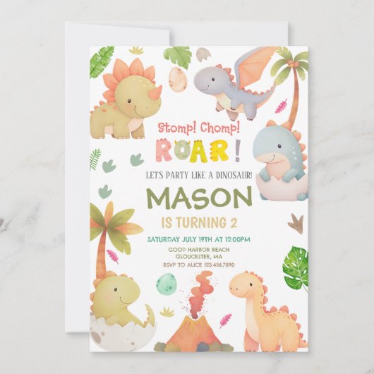 Cute Dinosaur Birthday Party Kaart (Voorkant)