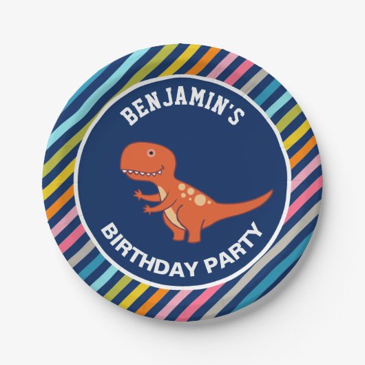Cute Dinosaur Birthday Party Papieren Bordje (Voorkant)