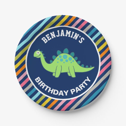 Cute Dinosaur Birthday Party Papieren Bordje (Voorkant)