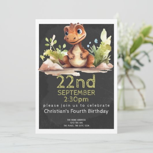 Cute Dinosaur Birthday Party Personalized Kaart (Staand voorkant)