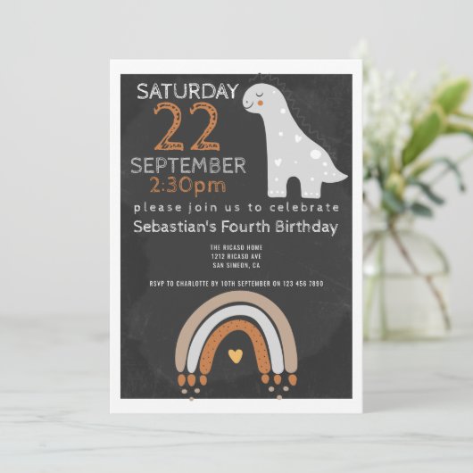 Cute Dinosaur Birthday Party Personalized Kaart (Staand voorkant)