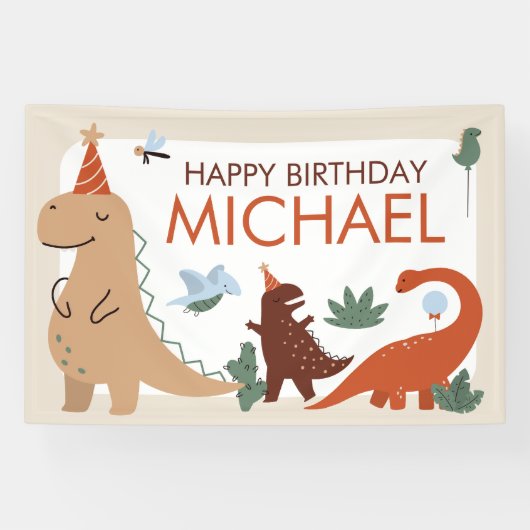 Cute Dinosaur Birthday Party Welcome Banner Sign (Horizontaal)