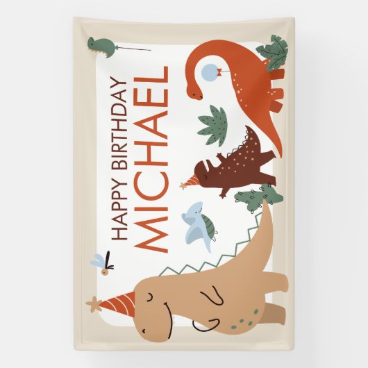 Cute Dinosaur Birthday Party Welcome Banner Sign (Verticaal)