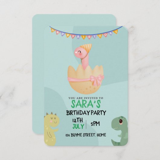 Cute Dinosaur Birthday Save The Date (Voorkant / Achterkant)