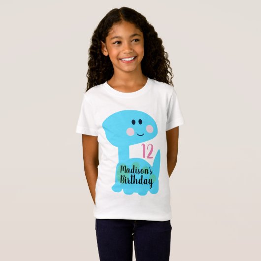 Cute Dinosaur Blue Birthday Party T-shirt (Voorkant volledig)