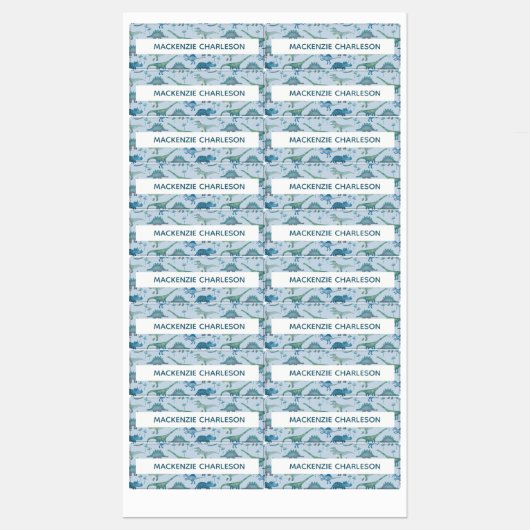 Cute Dinosaur Blue Custom Name Labels (Vel)