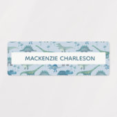 Cute Dinosaur Blue Custom Name Labels (Design 1)