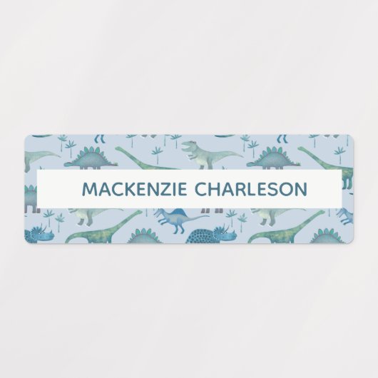 Cute Dinosaur Blue Custom Name Labels (Design 1)