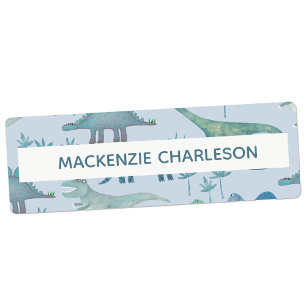 Cute Dinosaur Blue Custom Name Labels