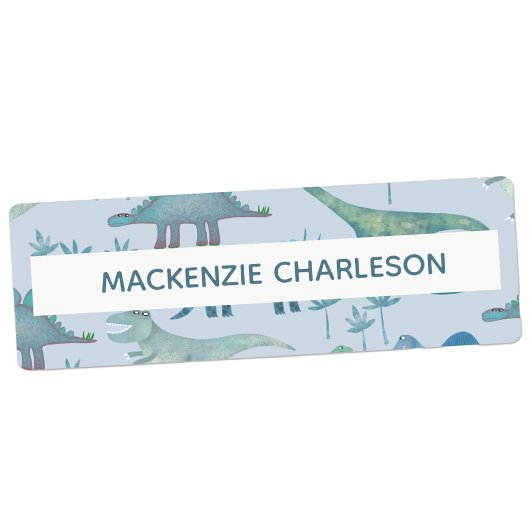 Cute Dinosaur Blue Custom Name Labels