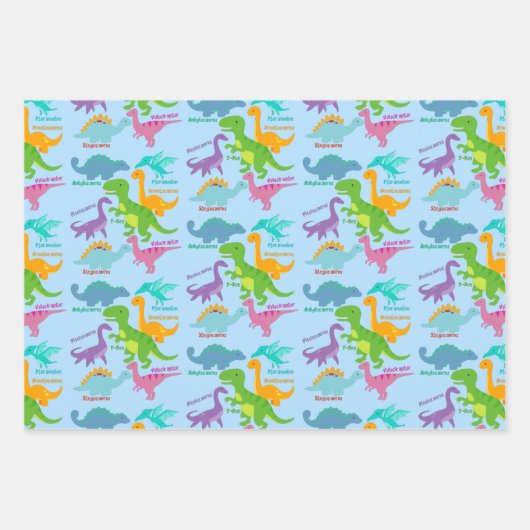 Cute Dinosaur Blue Inpakpapier Vel (Voorkant 3)