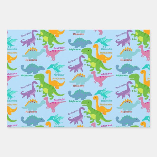 Cute Dinosaur Blue Inpakpapier Vel (Voorkant 2)