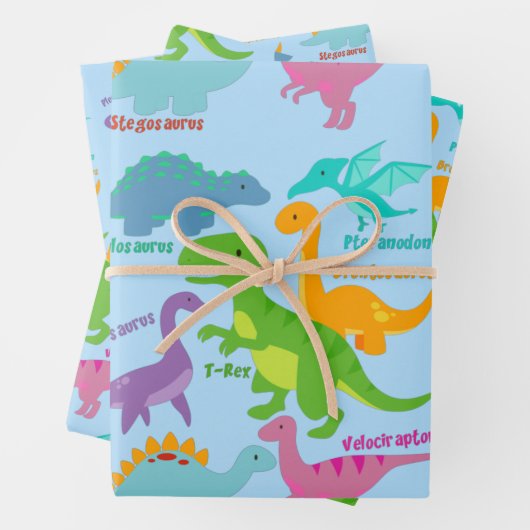 Cute Dinosaur Blue Inpakpapier Vel (In situ)