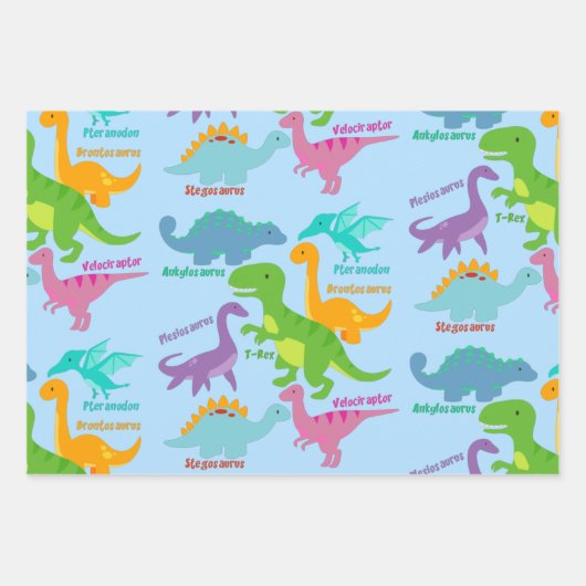 Cute Dinosaur Blue Inpakpapier Vel (Voorkant)