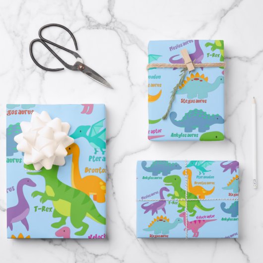 Cute Dinosaur Blue Inpakpapier Vel (Voorkant)