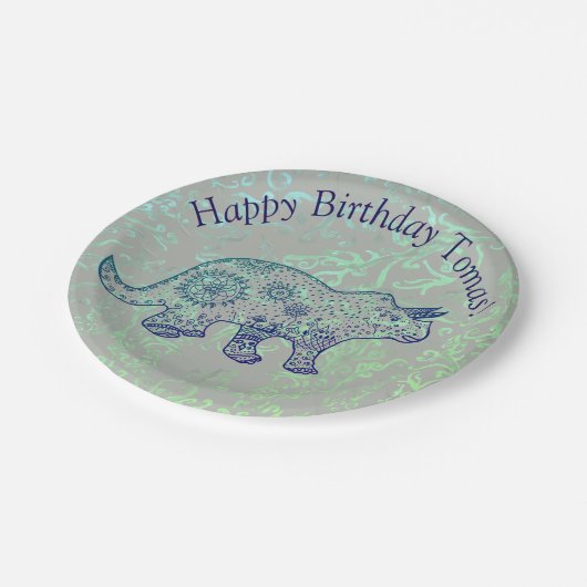 Cute Dinosaur Borden op aangepast verjaardagsdocum Papieren Bordje (Gekanteld)