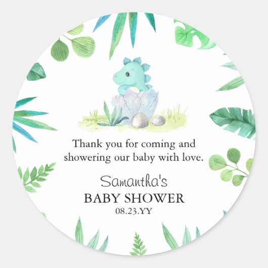 Cute Dinosaur Boy Baby shower Bedankt Ronde Sticker (Voorkant)