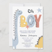 Cute Dinosaur Boy Baby shower Kaart (Voorkant)