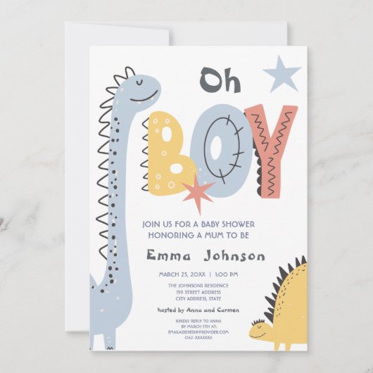 Cute Dinosaur Boy Baby shower Kaart (Voorkant)