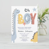 Cute Dinosaur Boy Baby shower Kaart (Staand voorkant)