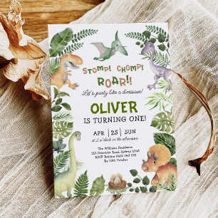 Cute Dinosaur Boy Birthday Jurassic Dino Party Kaart