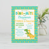 Cute Dinosaur Boys Birthday Party Invitation Kaart (Staand voorkant)