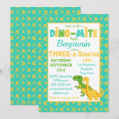 Cute Dinosaur Boys Birthday Party Invitation Kaart (Voorkant / Achterkant)