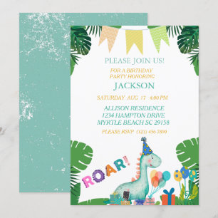 Cute Dinosaur Boys Birthday Party Invitation Kaart