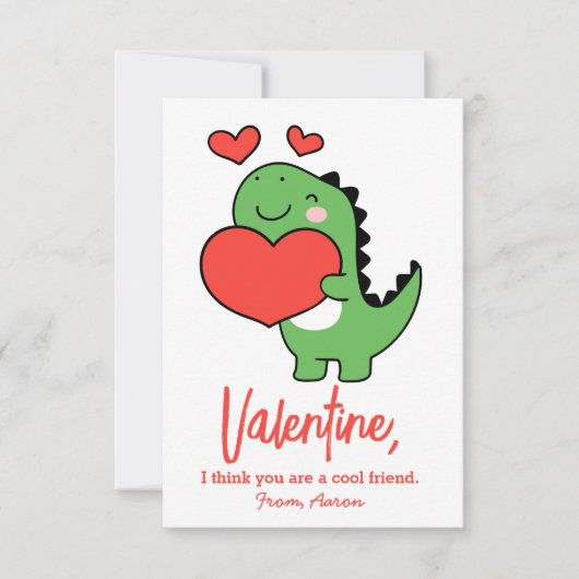 Cute Dinosaur Boys Kids Classroom Valentines Day Notitiekaartje (Voorkant)