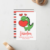 Cute Dinosaur Boys Kids Classroom Valentines Day Notitiekaartje (Voorkant / Achterkant in situ)