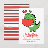 Cute Dinosaur Boys Kids Classroom Valentines Day Notitiekaartje (Voorkant / Achterkant)