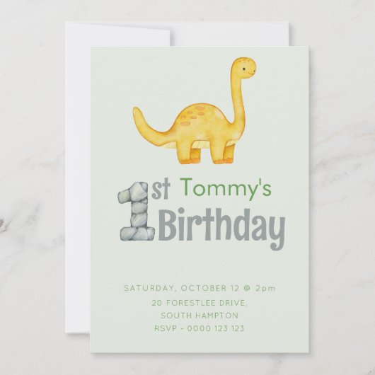 Cute Dinosaur Brontosaurus 1st Birthday Party Boys Kaart (Voorkant)