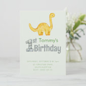 Cute Dinosaur Brontosaurus 1st Birthday Party Boys Kaart (Staand voorkant)