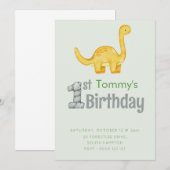Cute Dinosaur Brontosaurus 1st Birthday Party Boys Kaart (Voorkant / Achterkant)
