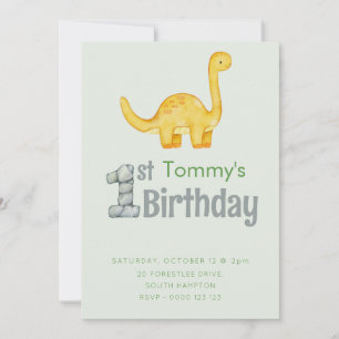 Cute Dinosaur Brontosaurus 1st Birthday Party Boys Kaart