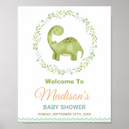 Cute Dinosaur Brontosaurus Boy Baby shower Welkom Poster