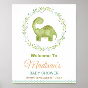 Cute Dinosaur Brontosaurus Boy Baby shower Welkom Poster