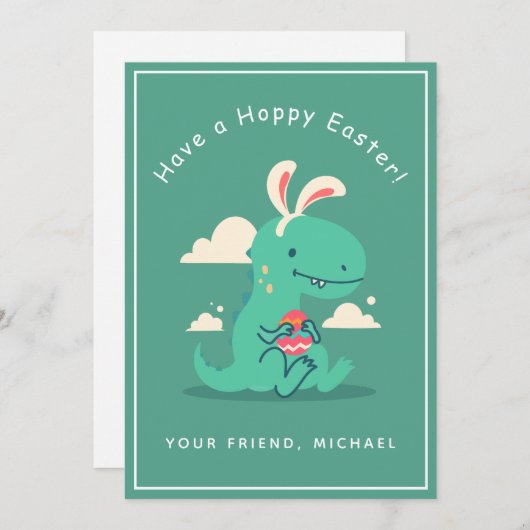 Cute Dinosaur Bunny Rabbit Ear Easter Boy's Friend Feestdagenkaart (Voorkant / Achterkant)