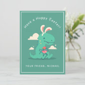 Cute Dinosaur Bunny Rabbit Ear Easter Boy's Friend Feestdagenkaart (Staand voorkant)