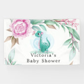Cute Dinosaur Butterfly Pink Peony Baby shower Spandoek (Horizontaal)