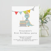 Cute Dinosaur Cake 1st Birthday Kaart (Staand voorkant)