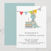 Cute Dinosaur Cake 1st Birthday Kaart (Voorkant / Achterkant)