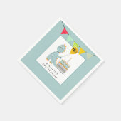 Cute Dinosaur Cake Powder Blue First Birthday Servet (Hoek)