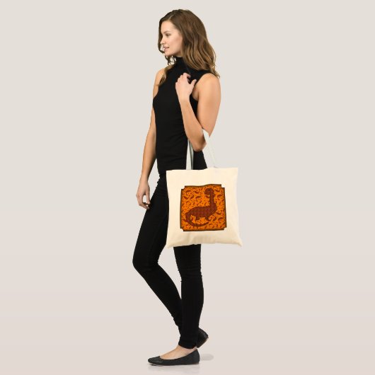 Cute Dinosaur Canvas tas in bruin en Oranje (Voorkant (model))