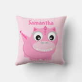 Cute Dinosaur Cartoon Roze Kinder Naam Sierkussen (Achterkant)