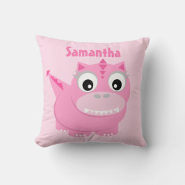 Cute Dinosaur Cartoon Roze Kinder Naam Sierkussen