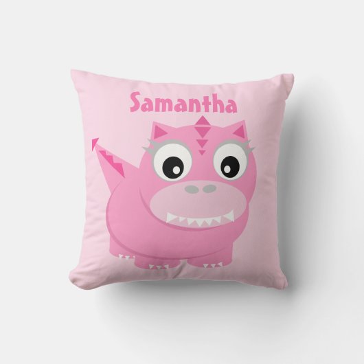 Cute Dinosaur Cartoon Roze Kinder Naam Sierkussen (Voorkant)