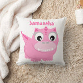 Cute Dinosaur Cartoon Roze Kinder Naam Sierkussen (Deken)