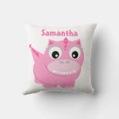 Cute Dinosaur Cartoon Roze Kinder Naam Sierkussen (Achterkant)